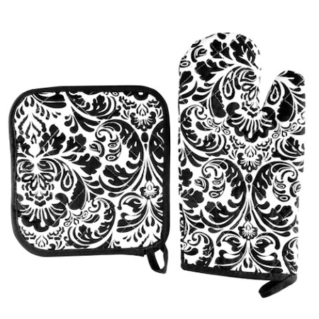 HASTINGS HOME Oven Mitt And Pot Holder Set, Quilted And Flame And Heat Resistant By Hastings Home (Black) 210782EVE